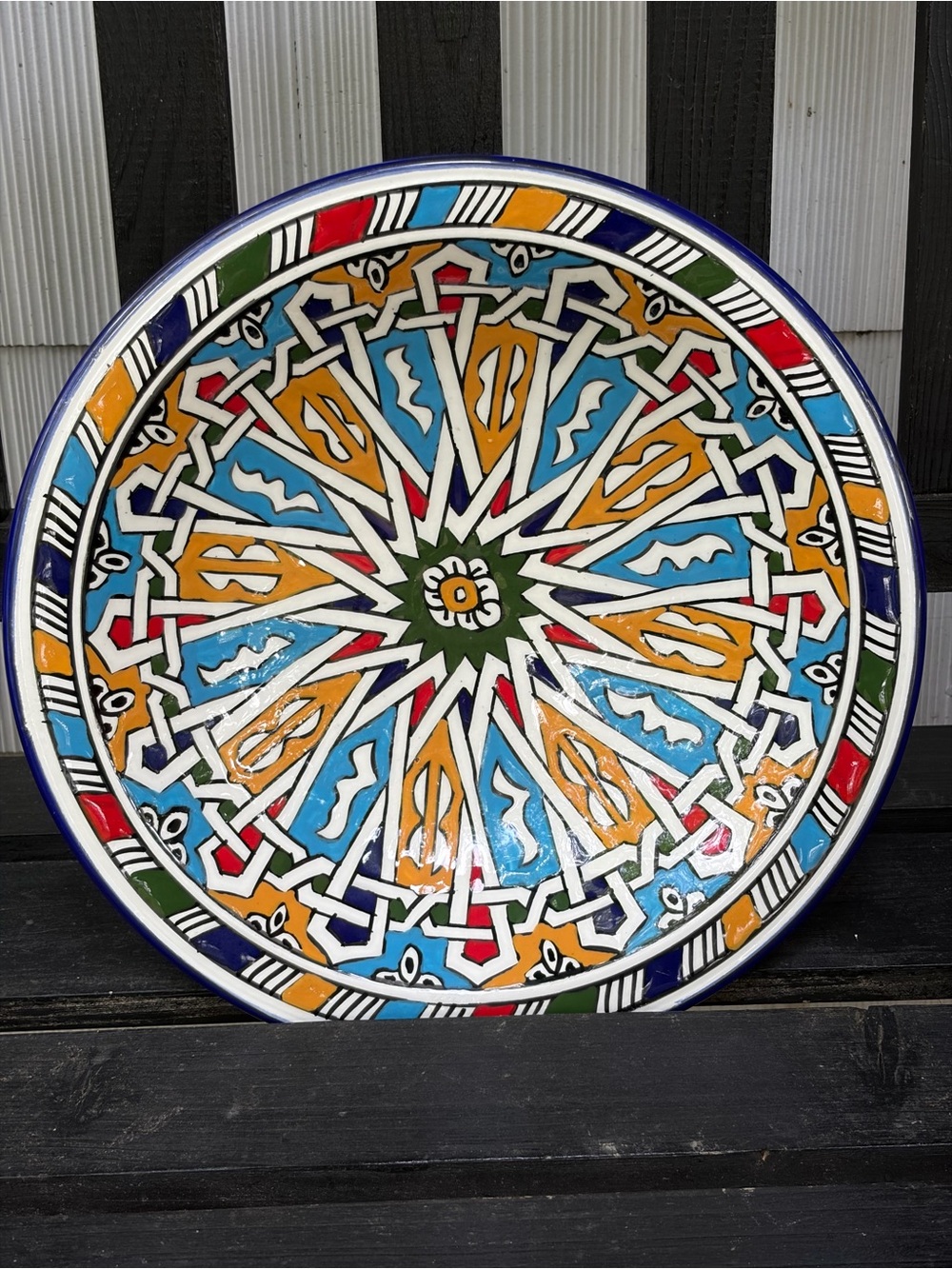 Vintage Fez' Moroccan Safi Pottery Bowl 12" Hand Painted And Signed